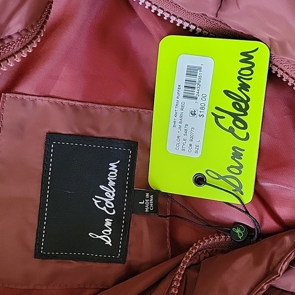 SAM EDELMAN Shirt Knit Trim Puffer Coat, Hooded, Large, Barn Red,NWT - Picture 11 of 14